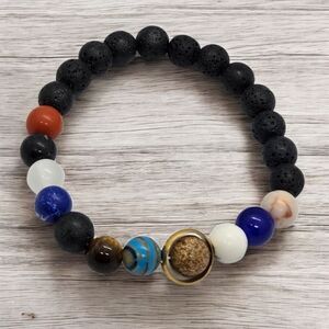 Solar System Planet Bracelet Cosmic Galaxy Universe Beaded Lava Stone Jewelry